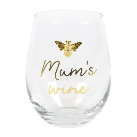 Mum's Wine Stemless Wine Glass with Gold Tone Bee Accent - The Fashion Gift Shop Stemless Wine Glass