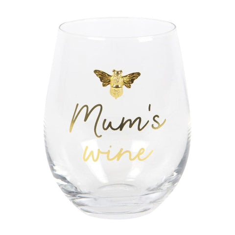 Mum's Wine Stemless Wine Glass with Gold Tone Bee Accent - Stemless Wine Glass by Jones Home & Gifts