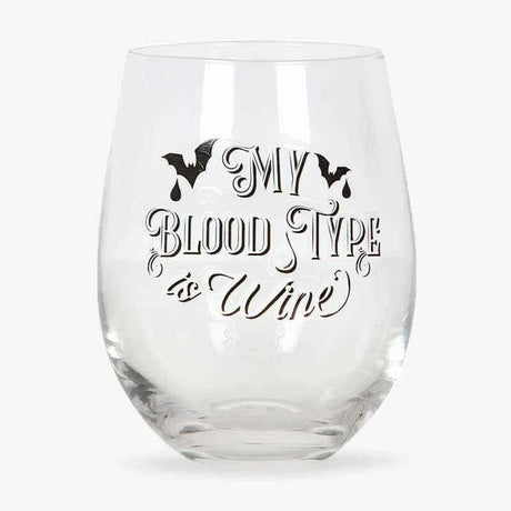 The Fashion Gift Shop: My Blood Type is Wine, Stemless Novelty Fun Wine Gin Cocktail Glasses by Jones Home & Gifts, Stemless Wine Glass