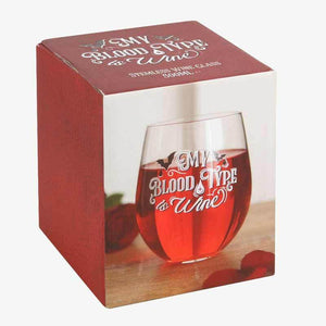 The Fashion Gift Shop: My Blood Type is Wine, Stemless Novelty Fun Wine Gin Cocktail Glasses by Jones Home & Gifts, Stemless Wine Glass