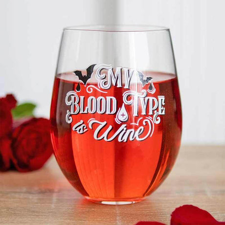 The Fashion Gift Shop: My Blood Type is Wine, Stemless Novelty Fun Wine Gin Cocktail Glasses by Jones Home & Gifts, Stemless Wine Glass