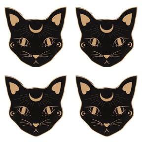 Mystic Mog Cat Face Crescent Moon Coaster Set of 4 - The Fashion Gift Shop Tea Coasters