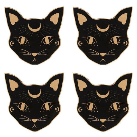 Mystic Mog Cat Face Crescent Moon Coaster Set of 4 - The Fashion Gift Shop Tea Coasters
