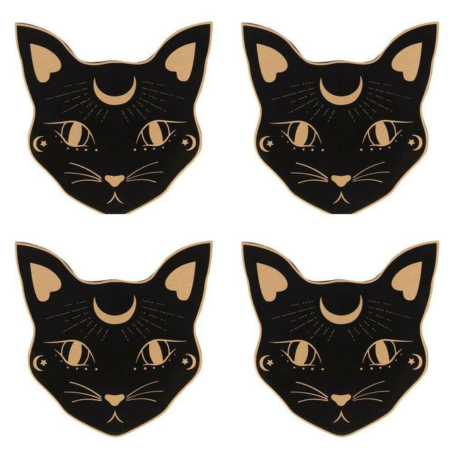 Mystic Mog Cat Face Crescent Moon Coaster Set of 4 - The Fashion Gift Shop Tea Coasters