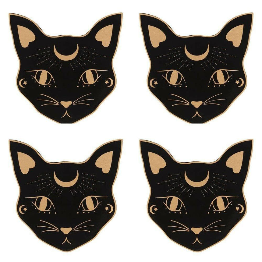 Mystic Mog Cat Face Crescent Moon Coaster Set of 4 - The Fashion Gift Shop Tea Coasters