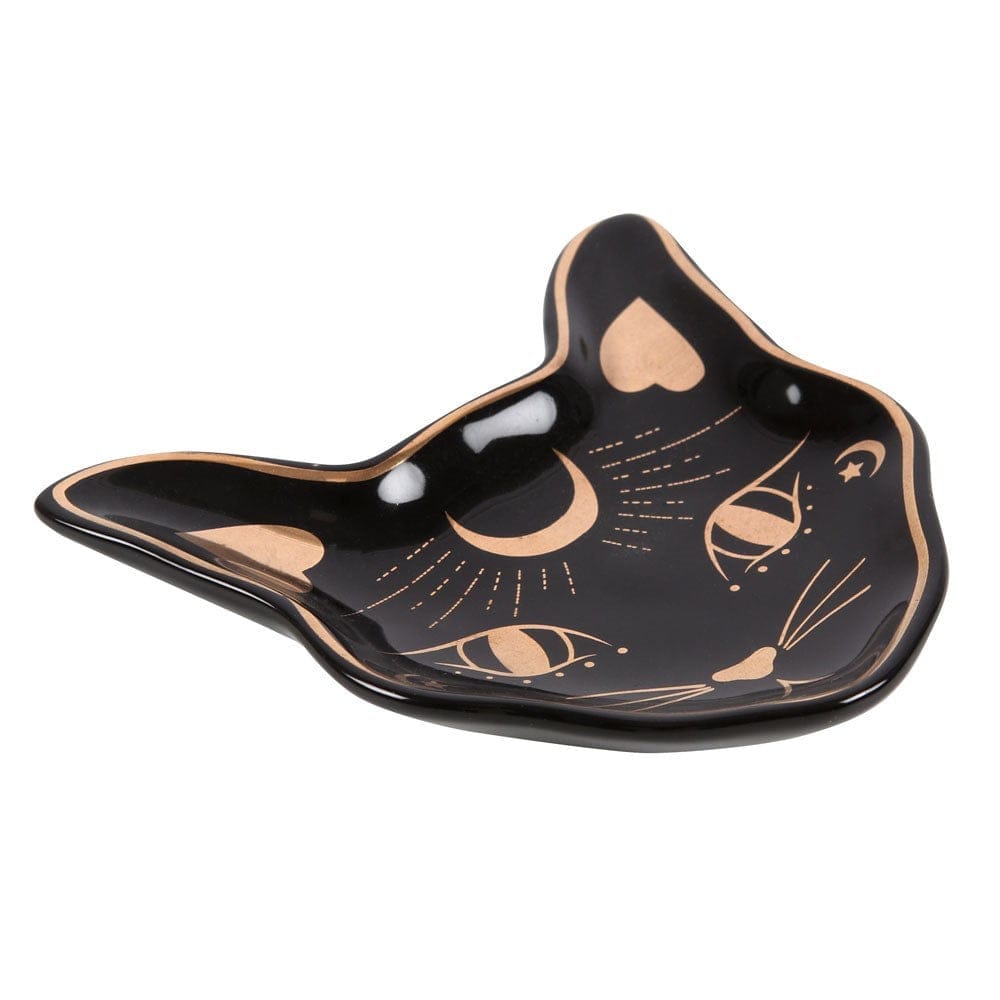 Mystic Mog Cat Face Trinket Dish Black with Gold Accent - Jewellery Dish by Spirit of equinox