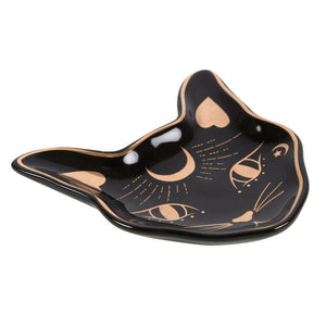 Mystic Mog Cat Face Trinket Dish Black With Gold Accent - The Fashion Gift Shop Jewellery Dish by Spirit of equinox