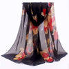 New Chiffon Scarf Bird Floral Long Floaty Ladies Scarves Wrap Gift - Black
