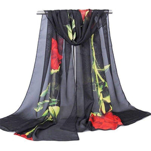 New Chiffon Summer Scarf Large Black White Red Floral Wrap Shawl - Scarves & Shawls by Fashion Scarves