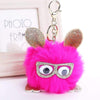 Funky Pom Pom Keyring Bag charm Fluff Sparkly Faux Fur With Glasses - Rose Red