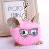 Funky Pom Pom Keyring Bag charm Fluff Sparkly Faux Fur With Glasses - Pink