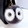 Cute Large 10cm Round Owl Pom Pom Handbag Charm - Charcoal