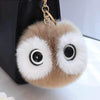 Cute Large 10cm Round Owl Pom Pom Handbag Charm - Khaki