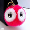 Cute Large 10cm Round Owl Pom Pom Handbag Charm - Cerise