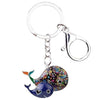 New Hand Painted Whale Mother & Baby Mosaic Bag Charm Keyring - Purple