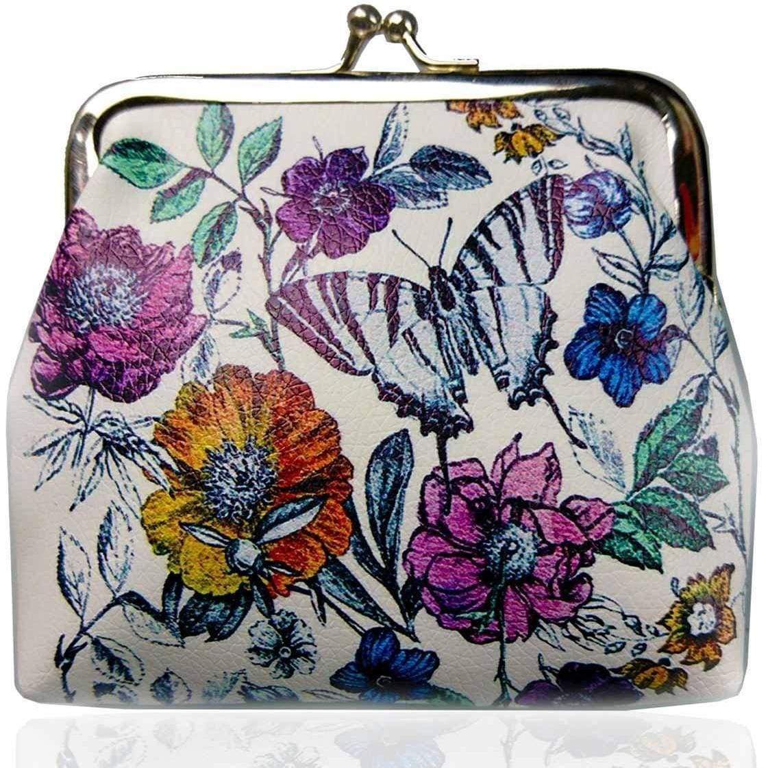New Ladies Girls Butterfly Coin Purse Kiss Clasp Floral Clutch Womens Gift Novel - Large Coin Purse by Fashion Accessories