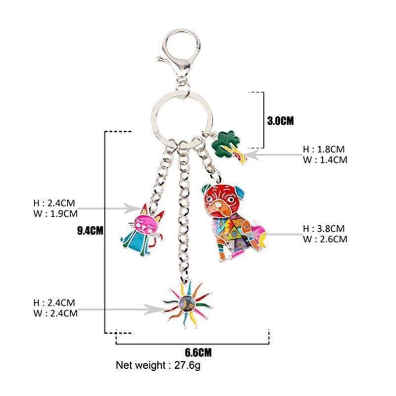 New Multi Charm Keyring Pug Cat Sun Hand Painted Bag Accessory Gift - Bag Charms & Keyrings by Fashion Accessories