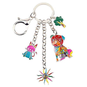 New Multi Charm Keyring Pug Cat Sun Hand Painted Bag Accessory Gift - Bag Charms & Keyrings by Fashion Accessories