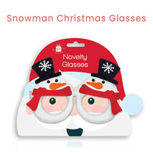 Snowman-themed novelty Christmas glasses with two character face frames