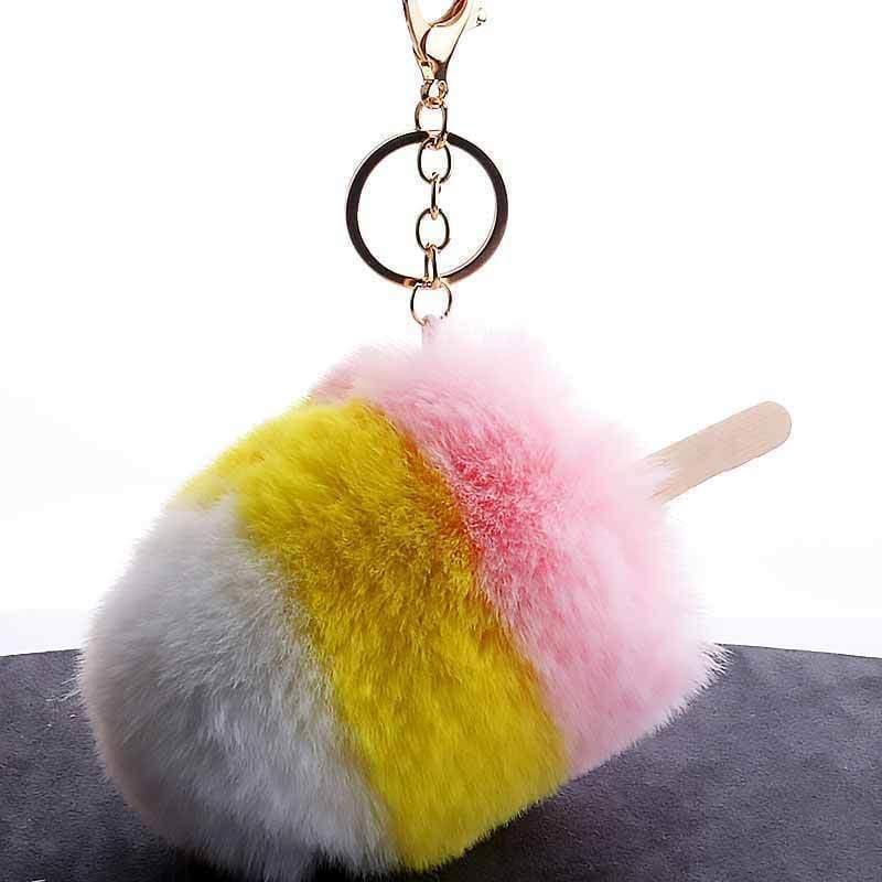 Novelty Ice Lolly Handbag Charms Fluffy Fun Keyrings Rear Mirror Pom Pom - Bag Charms & Keyrings by Fashion Accessories
