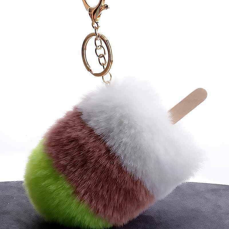 Ice Lolly Handbag Charms Fluffy Pom Pom Keyrings by Fashion Accessories