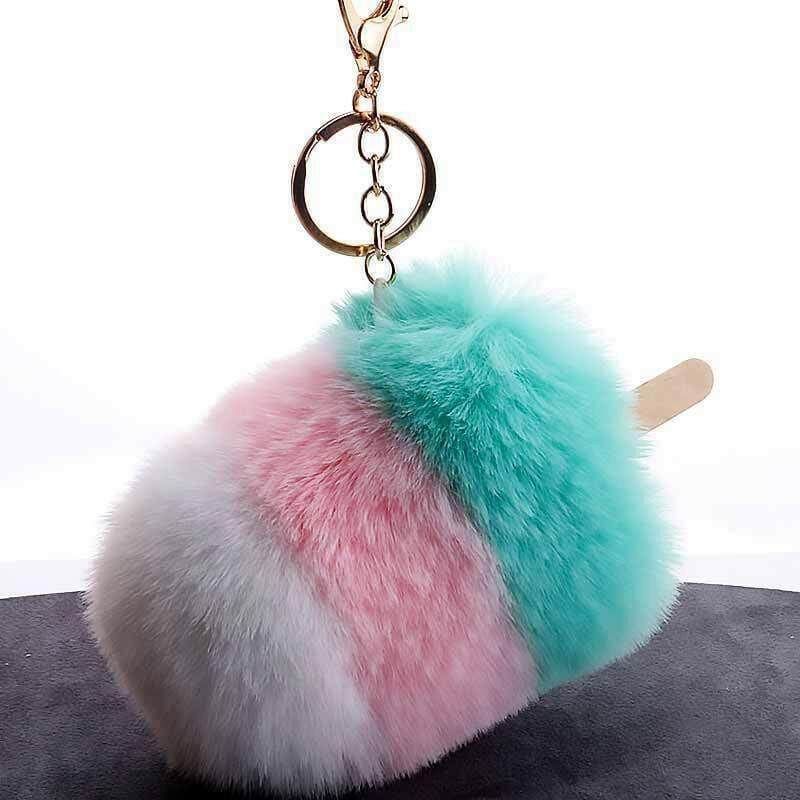 Ice Lolly Handbag Charms Fluffy Pom Pom Keyrings by Fashion Accessories