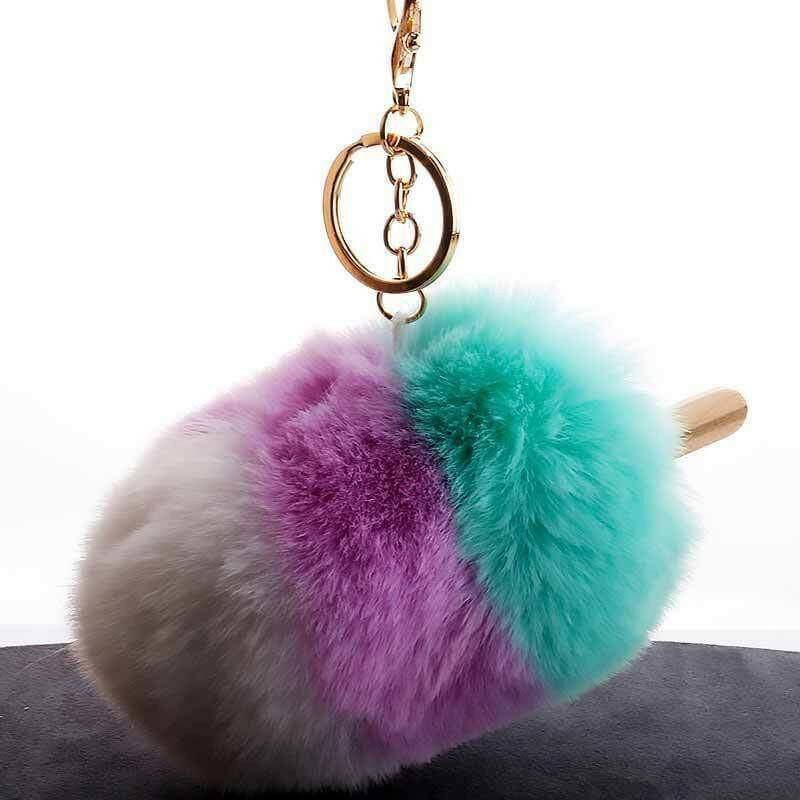 Ice Lolly Handbag Charms Fluffy Pom Pom Keyrings by Fashion Accessories