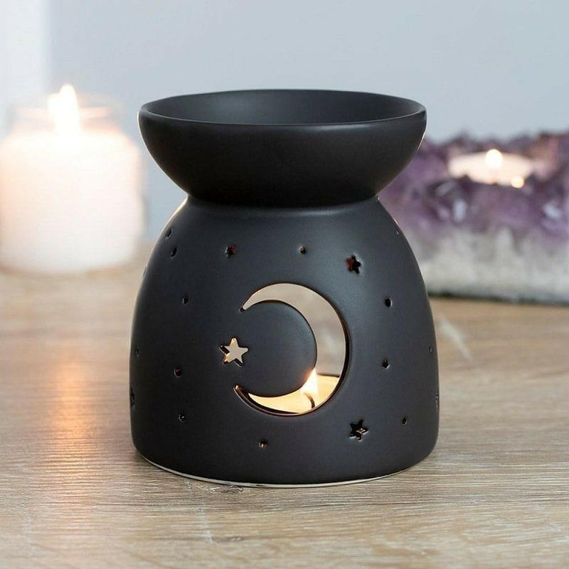 The Fashion Gift Shop: Black Ash Wax - Melt Oil Burner With Cut - Out Moon Design by Spirit of equinox, Oil Burner & Wax Melters