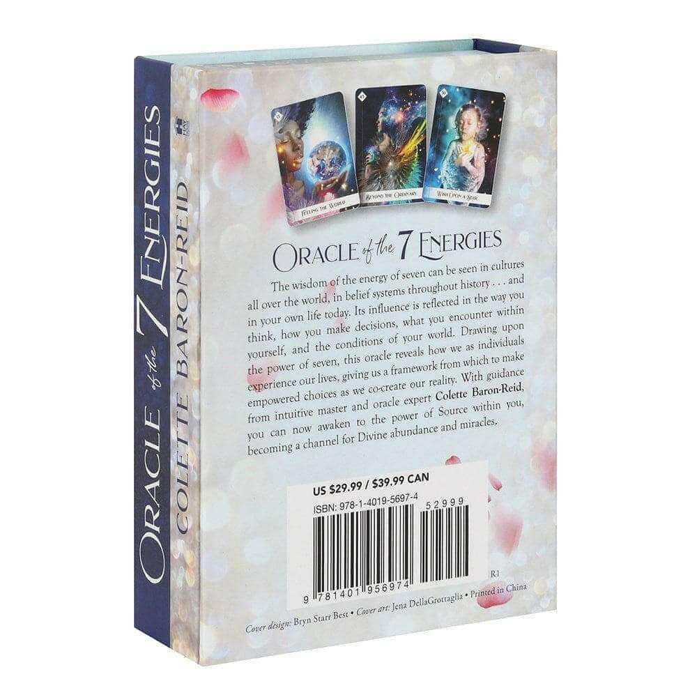 Oracle of the 7 Energies oracle card deck box back with prices, barcode, and card photos