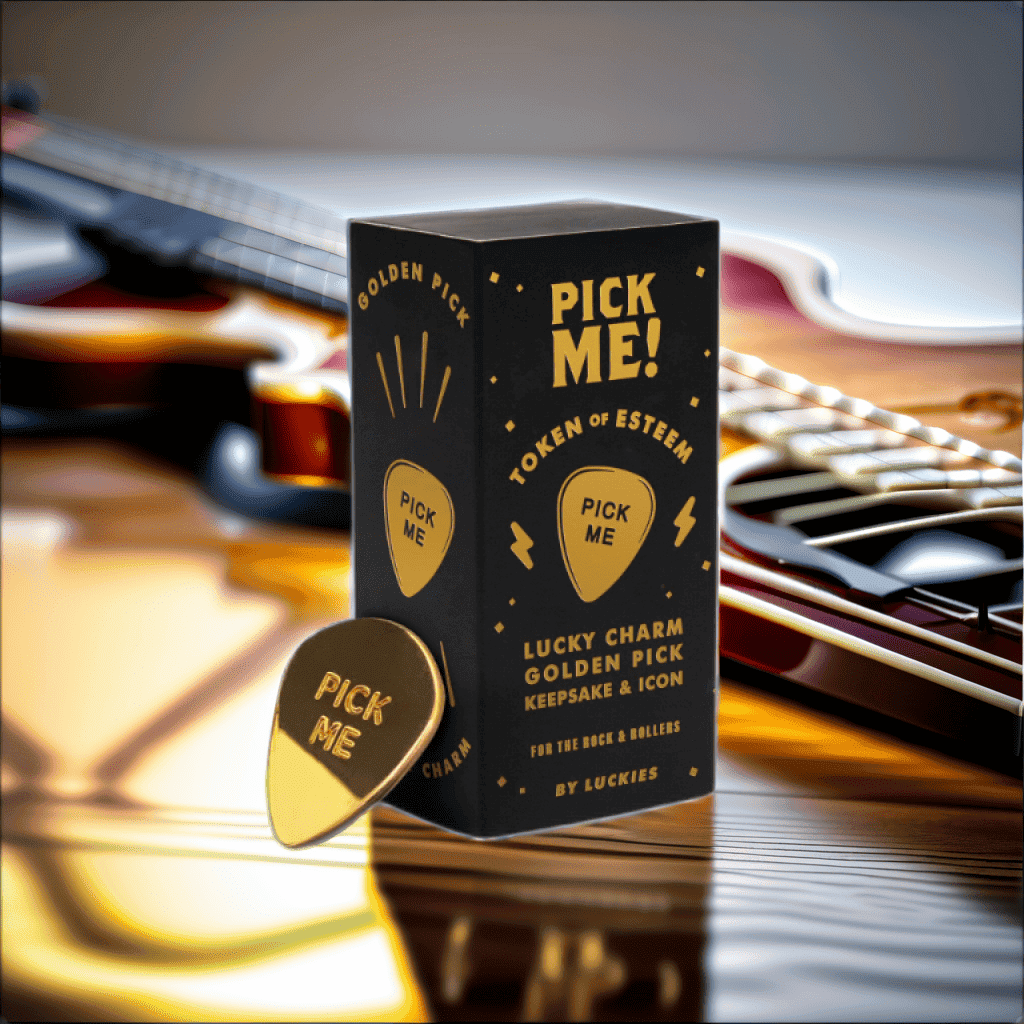 Pick Me Guitar Pick, Lucky Charm, Rock Icon, Gold Plated - Guitar Pick by Luckies