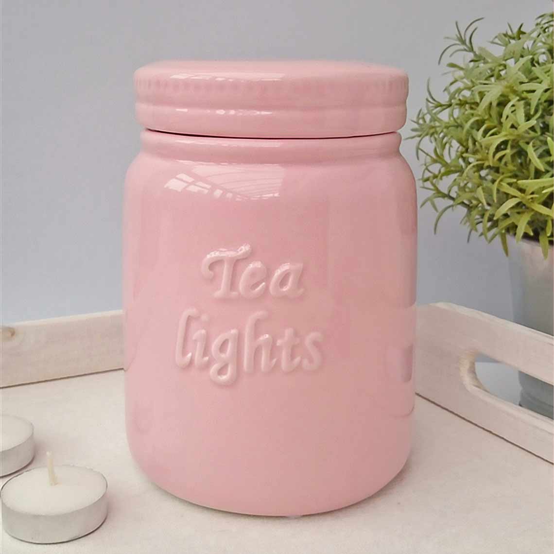 Pink and White Tea Light Ceramic Storage Jars - Tea Light Holder by escential Living