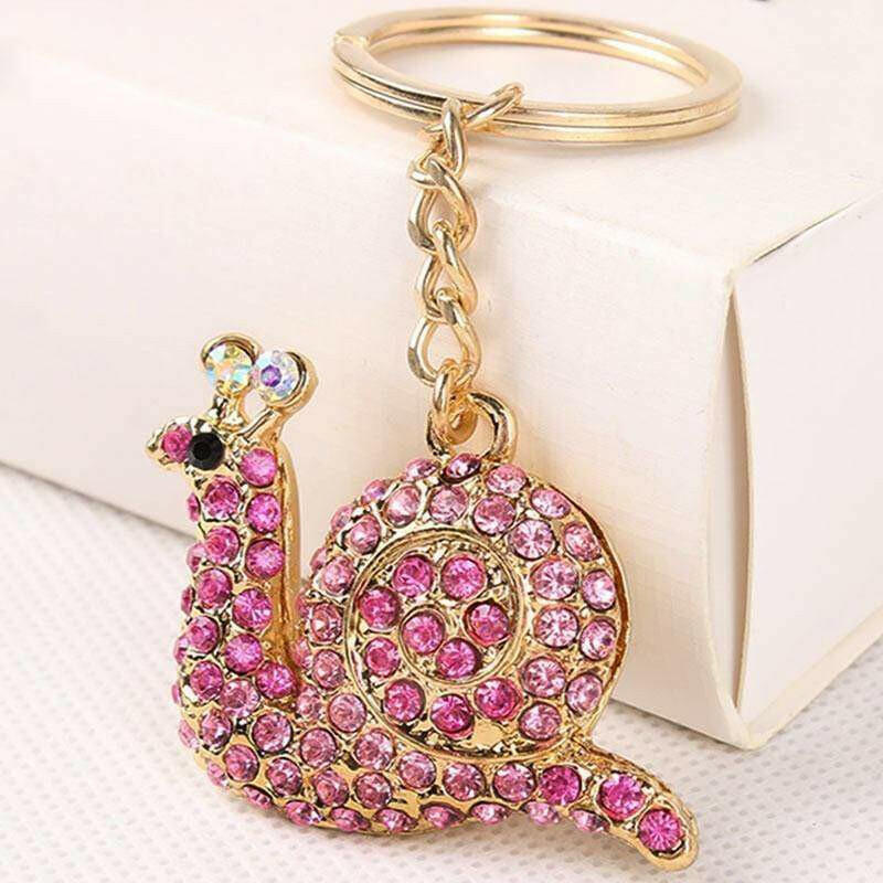 Pink Crystal Diamante Snail Keyring Sparkly Key Chain Gift - Bag Charms & Keyrings by Fashion Accessories