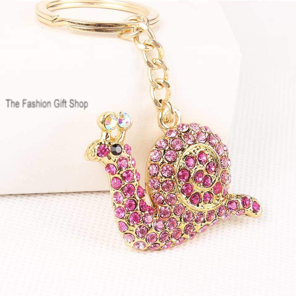 Pink Crystal Diamante Snail Keyring Sparkly Key Chain Gift - Bag Charms & Keyrings by Fashion Accessories