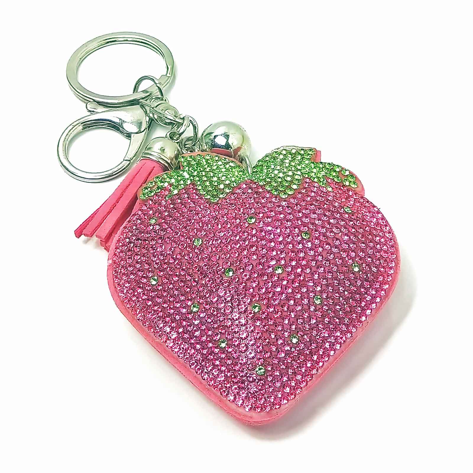 Pink Strawberry Heart Sparkly Keyring Handbag Charm - Bag Charms & Keyrings by Jones Home & Gifts