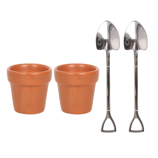 Plant Pot Egg Cup Gift Set with Shovel Spoons - Egg Cup by Jones Home & Gifts