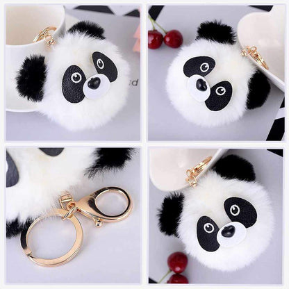 Cute Panda Bear Handbag Charm Pom Pom Keyring Backpack Buddy.