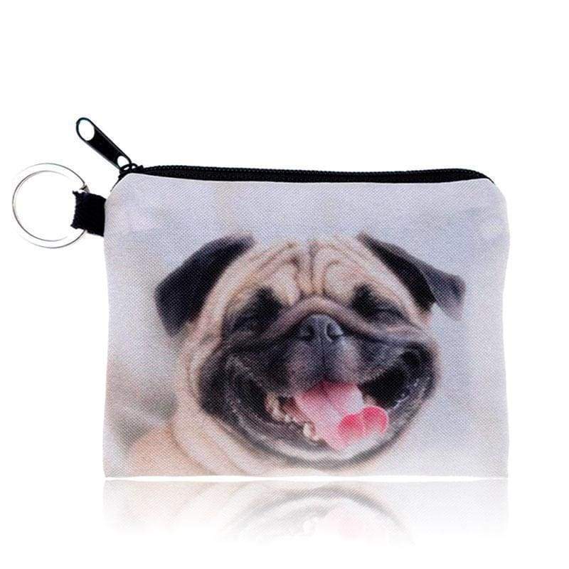 Cute Pug Dog Photo Print Coin Purse Wallet with Keychain - Coin Purses by Fashion Accessories