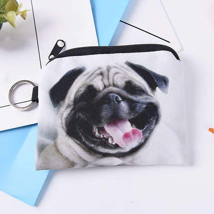 Cute Pug Dog Photo Print Coin Purse Wallet with Keychain - Coin Purses by Fashion Accessories