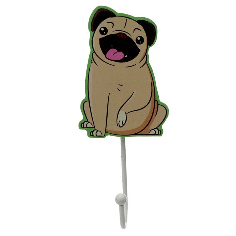 Pug Dog Wooden Wall Hook - Childs Bedroom Coat Hooks - Wall Hooks & Drawers by Puckator