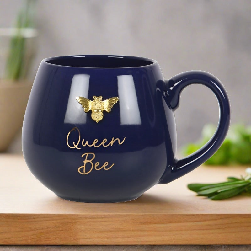 Queen Bee Rounded Mug Beautiful Midnight Blue with Gold Effect - Mugs and Cups by Jones Home & Gifts