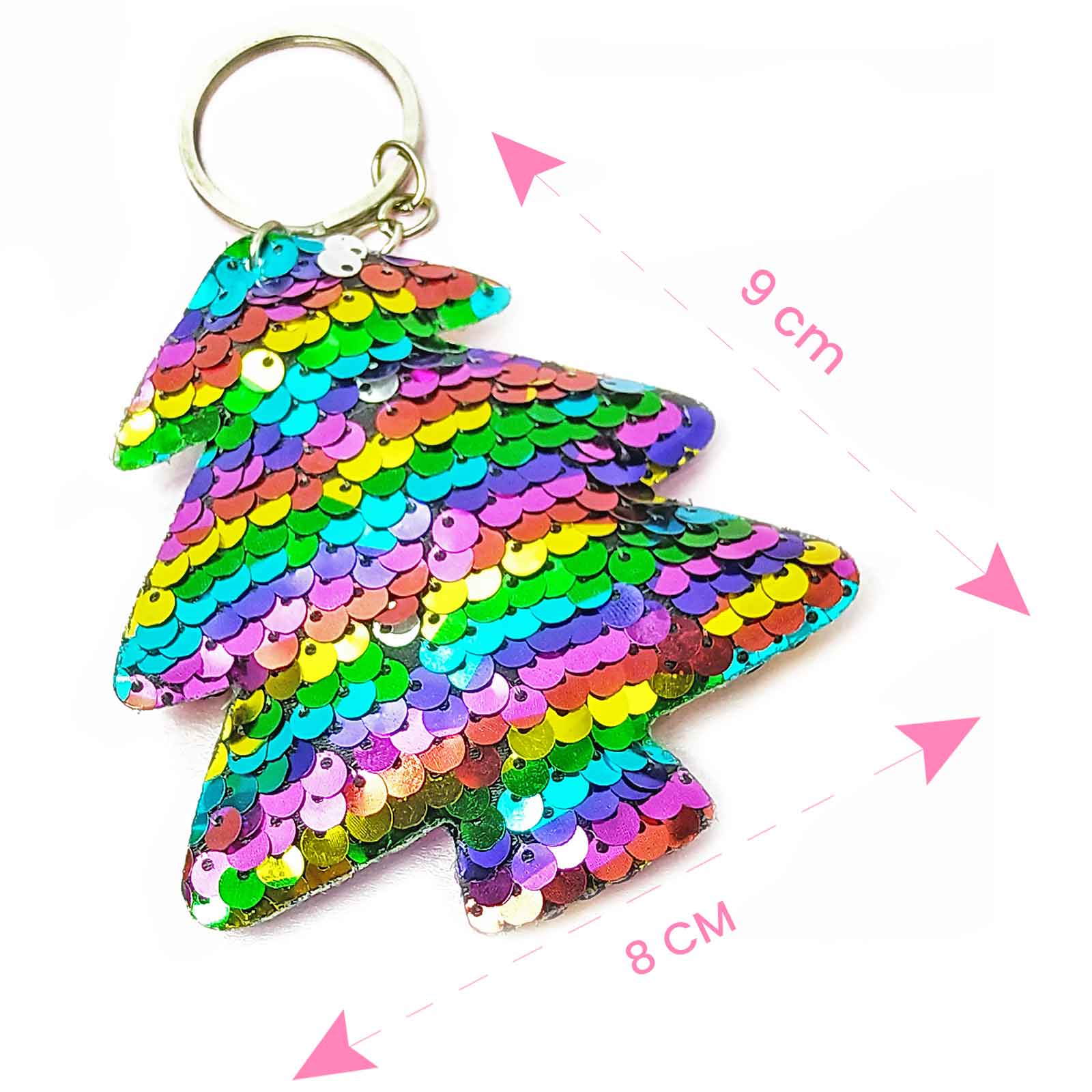 Rainbow Christmas Tree Reversible Sequins Silver Xmas Keyring - Bag Charms & Keyrings by Fashion Accessories