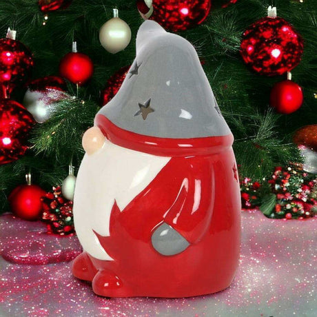 The Fashion Gift Shop: Red and Grey Gonk Tealight Holder Christmas Decor by Jones Home & Gifts, Tea Light Holder