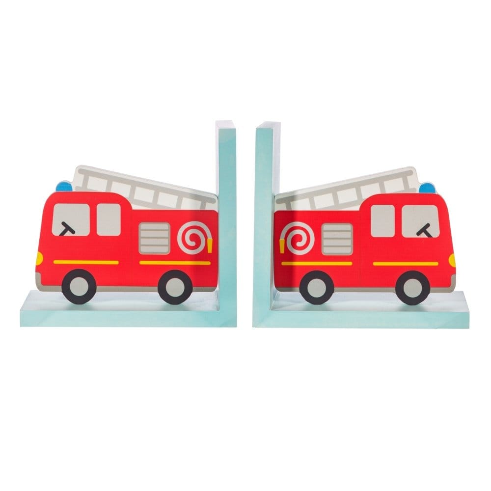 Red Fire Engine Bookends Child Transport Bedroom Decor - Wall Hooks & Drawers by Sass & Belle
