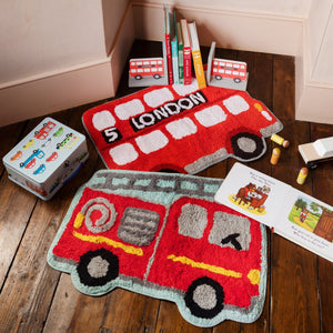Red Fire Engine Childs Bedroom Nursery Soft Rug - Bedroom Rugs by Sass & Belle