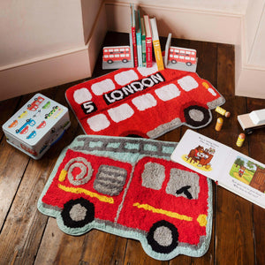 The Fashion Gift Shop: Red Fire Engine Childs Bedroom Nursery Soft Rug by Sass and Belle, Bedroom Rugs