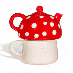 Red Mushroom Tea For One - Mugs and Cups by Sass & Belle
