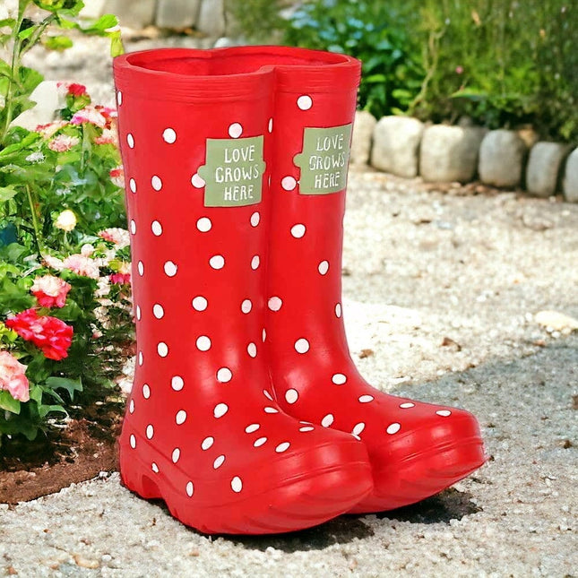 Red Polka Dot Welly Boots Flower Pots - Pots and Planters by Spirit of equinox