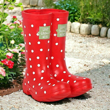 The Fashion Gift Shop: Red Polka Dot Welly Boots Flower Pots by Jones Home & Gifts, Pots and Planters