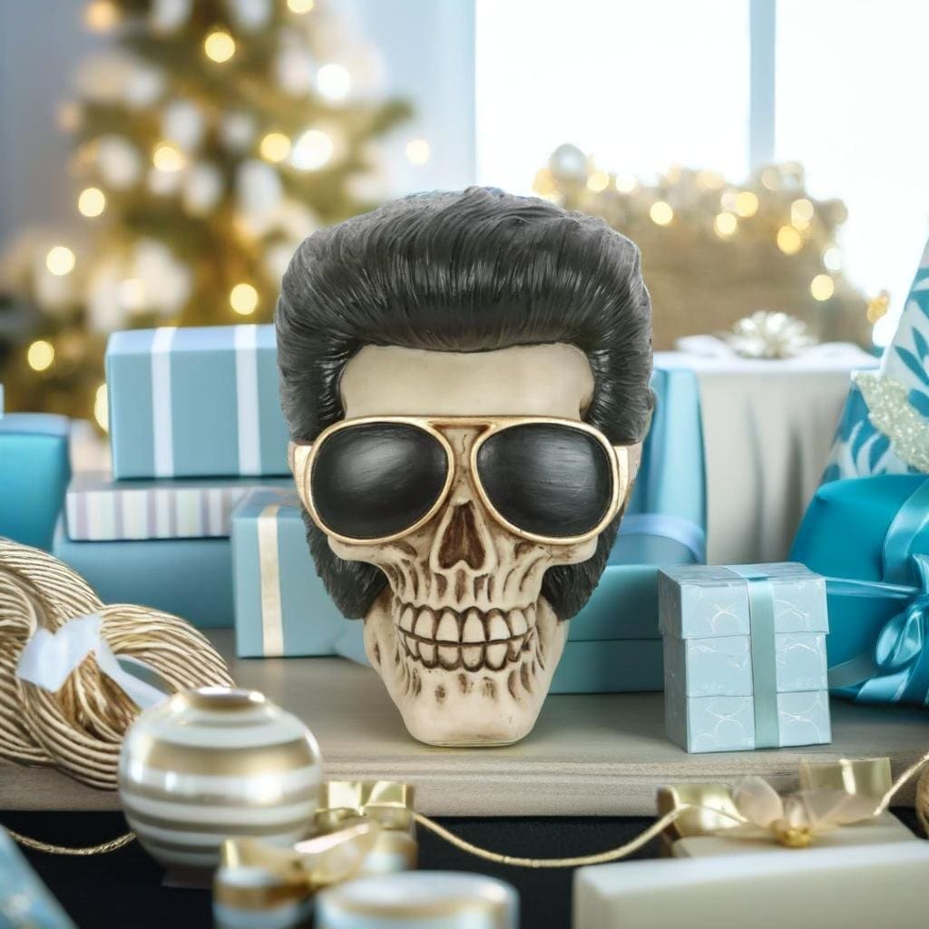 Rockstar Elvis Skull Ornament with Sunglasses - Skulls by Spirit of equinox