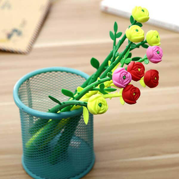 Rose Flowers Retro Style Colourful Gel Pens, Pack of 3 by Fashion Accessories